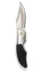 KÉS SILVER/BLACK ONE-HAND OPENER KNIFE ´LUCHS´ 7.62 cm HALF SERRATED BLADE