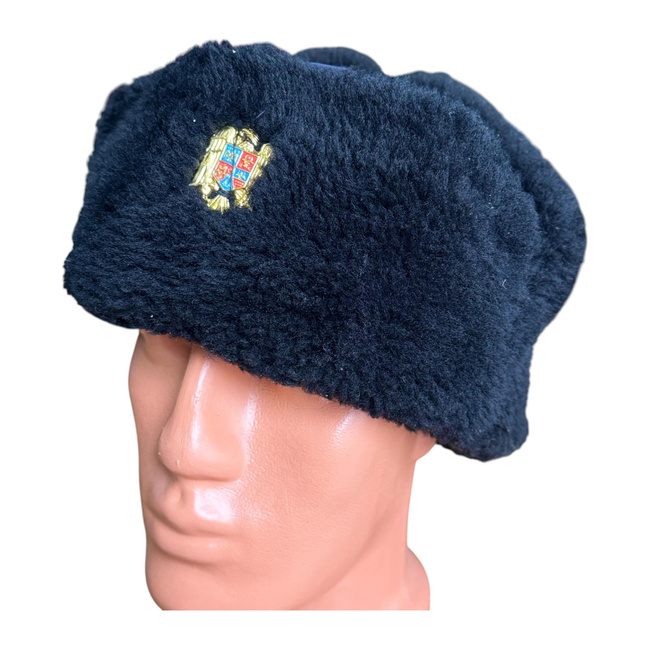 WINTER CAP FOR CADRES - SOVIET PERIOD - ROMANIAN ARMY MILITARY SURPLUS - NAVY BLUE WITH BLACK FUR - IN GOOD CONDITION
