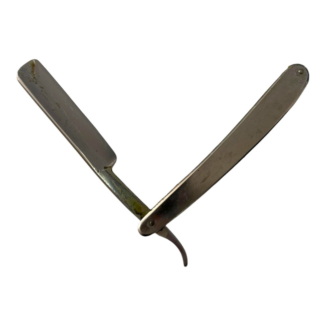 Klasszikus borbélyborotva AESCULAP gravírozással - Egyenes borotva Vintage - Román felesleg - Gyűjtői tárgy