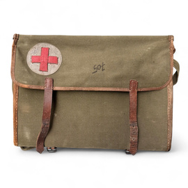 Patriotic Guards Medical Bag - Red Cross - Communist Era R.S.R. - Romanian Army Military Surplus - OD Green - In Good Condition