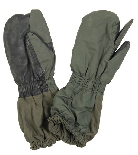 French OD Leather/Nylon Mittens Used