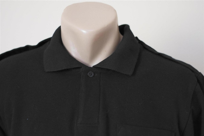 Black polo shirt with short sleeves, pocket, and epaulettes for PRISONS, GENDARMERIE