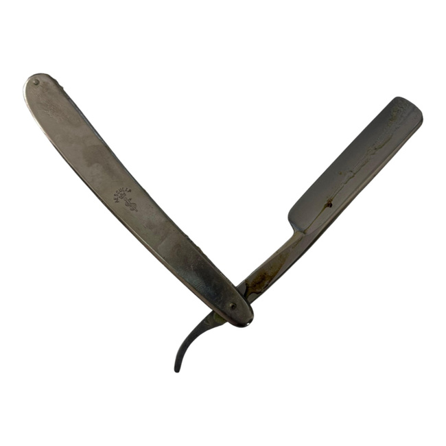 Klasszikus borbélyborotva AESCULAP gravírozással - Egyenes borotva Vintage - Román felesleg - Gyűjtői tárgy