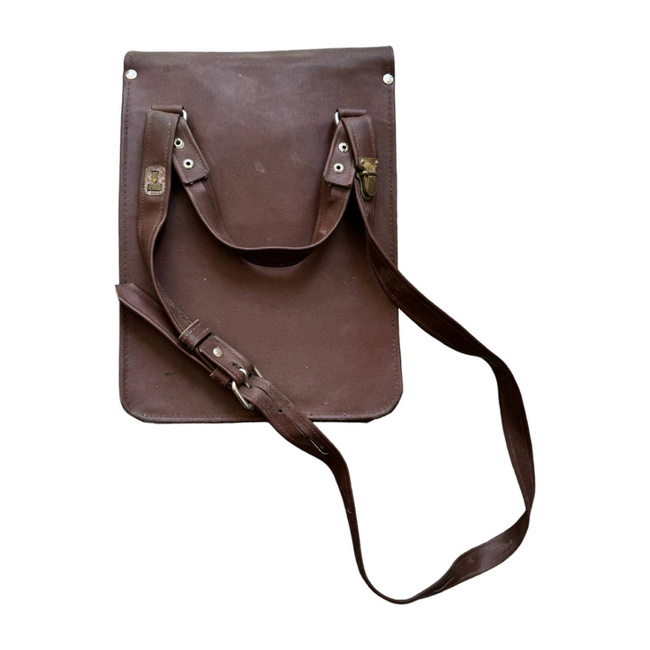 IMITATION LEATHER BAG WITH CONTENTS - MILITARY SURPLUS ROMANIAN ARMY - BROWN - IN GOOD CONDITION