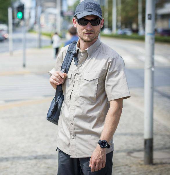 SHORT-SLEEVED SHIRT - DEFENDER MK2® - POLYCOTTON RIPSTOP - Helikon-Tex® - OLIVE GREEN