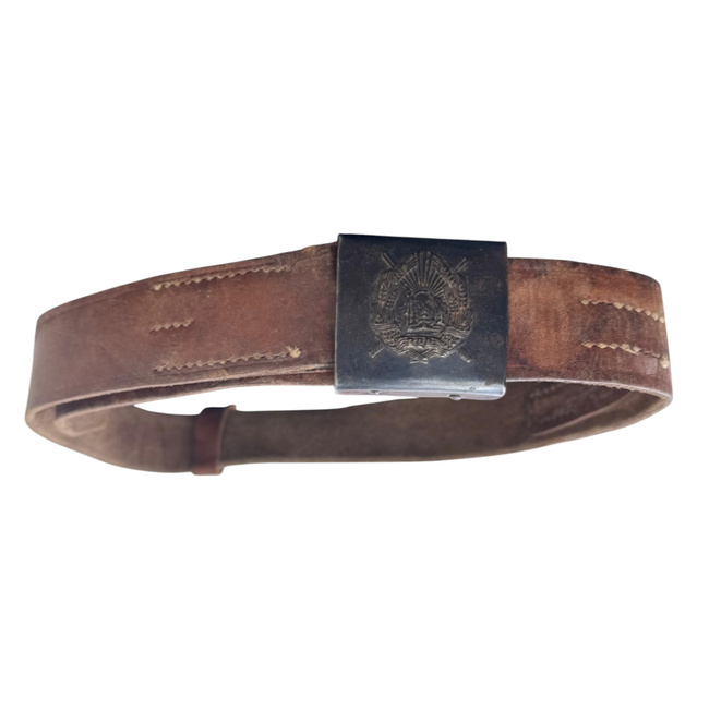 BARNA BŐR ÖV RPR FEKETE CSAT - ROMÁN HADSEREGI KATONAI FELESLEG - HASZNÁLT