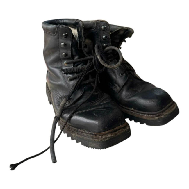 LEATHER MILITARY BOOTS - MOUNTAIN HUNTERS - MILITARY SURPLUS ROMANIAN ARMY - BLACK - USED