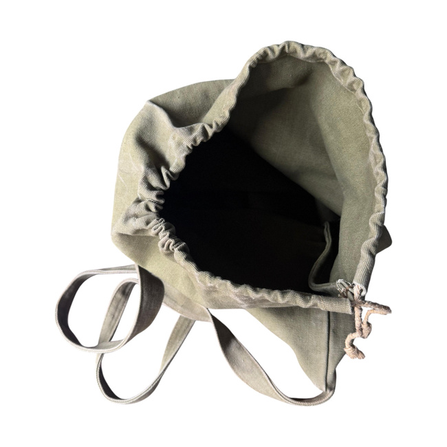 TEXTILE SHOULDER BAG WITH DRAWSTRING - ROMANIAN ARMY MILITARY SURPLUS - OD GREEN - USED