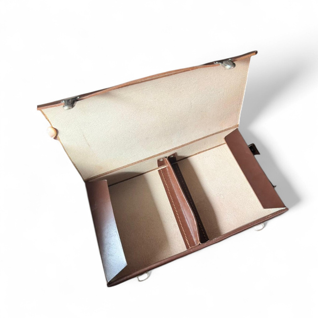 Leather Document Bag - Romanian Army Military Surplus - Brown - Good Condition