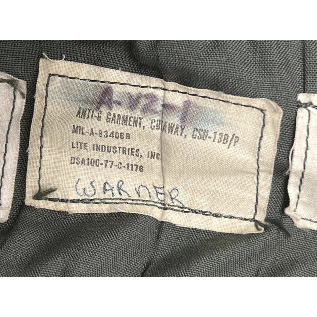 CSU-13B/P ANTI-G SUIT - CUT-OUT MODEL - US AIR FORCE MILITARY SURPLUS - GREEN OD - IN GOOD CONDITION/DECO