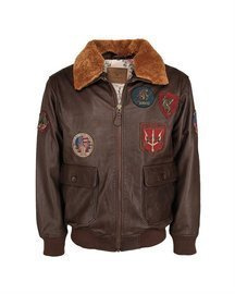 TOP GUN LEATHER FLIGHT JACKET - WITH FUR COLLAR - BROWN - MIL-TEC