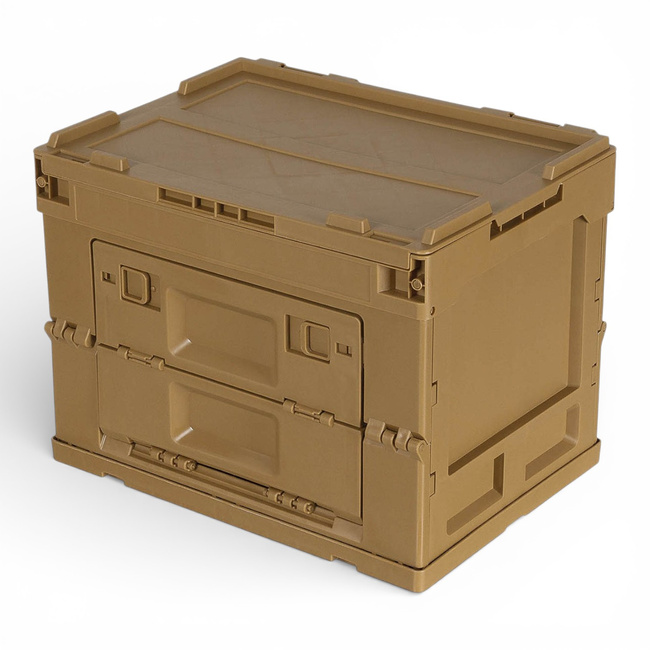 Foldable Plastic Storage Box with Hinged Lid - 20 L - Khaki - MFH