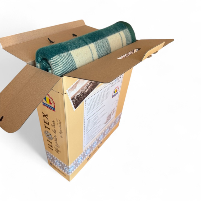 Merinó Gyapjútakaró Prémium Díszdobozban - Aura Modell - Klasszikus - 150x200 cm - Smaragdzöld/Krém Kockás