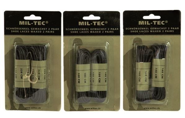 WAXED COTTON LACES - 140 CM - SET OF 2 PAIRS - Mil-Tec - BLACK