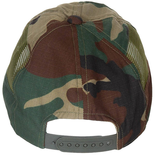US MILITARY CAP WITH MESH INSERT, SIZE ADJUSTABLE, WOODLAND - MFH