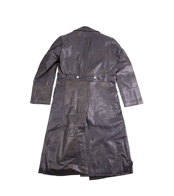 GERMAN OFFICER REPRO LEATHER COAT - BLUE GREY - MILITARY SURPLUS - USED