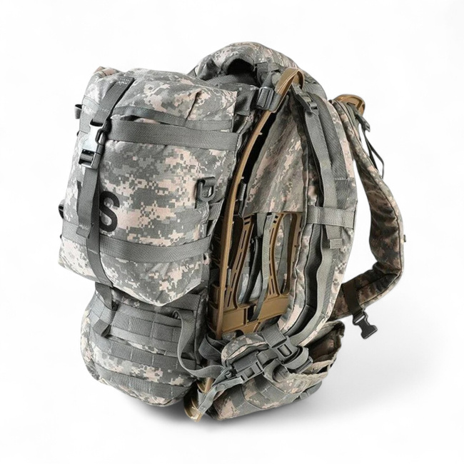 Molle II hátizsák külső fémkerettel - Amerikai hadsereg katonai felesleg - ACU terepszínű - Használt