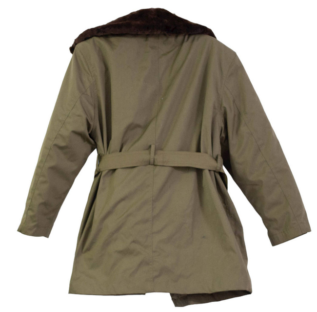 Férfi trench parkás kabát - szürke szőrme gallér - román hadsereg katonai feleslege - OD zöld - jó állapotban