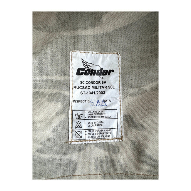 NAGY KATONAI HARCI HÁTIZSÁK ZSEBBEL, LEVEHETŐ KÜLSŐ TASAKKAL - CONDOR - 90L - KATONAI TÖBBLET ROMÁN HADSEREG - SIVATAGI TEREPSZÍNŰ - JÓ ÁLLAPOTBAN