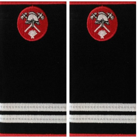 Grade locotenent pompieri IGSU tesute pe suport textil din paspoal cusut, cu semn de arma brodat