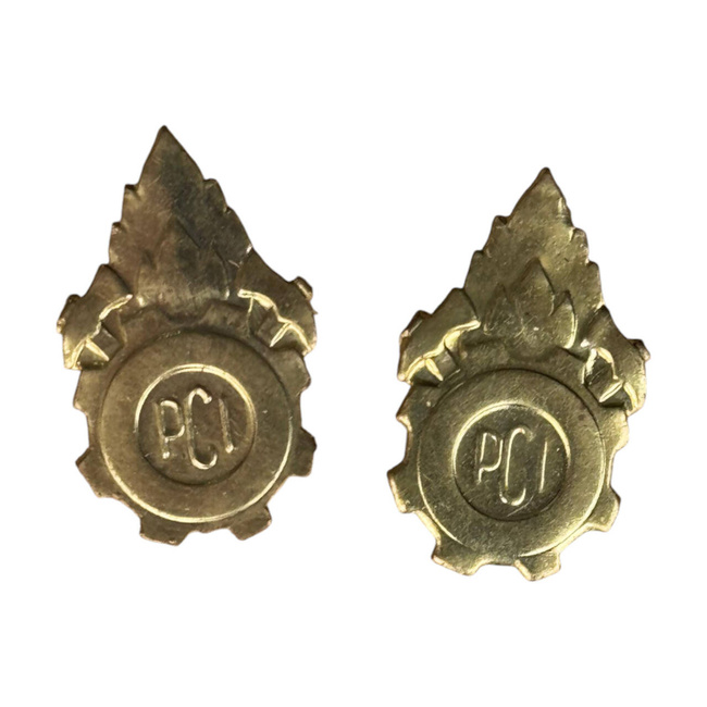PAIR OF RANK INSIGNIA - CIVILIAN FIREFIGHTERS - ROMANIAN ARMY MILITARY SURPLUS - GOLDEN - IN GOOD CONDITION