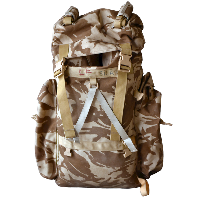 NAGY KATONAI HARCI HÁTIZSÁK ZSEBBEL, LEVEHETŐ KÜLSŐ TASAKKAL - CONDOR - 90L - KATONAI TÖBBLET ROMÁN HADSEREG - SIVATAGI TEREPSZÍNŰ - JÓ ÁLLAPOTBAN