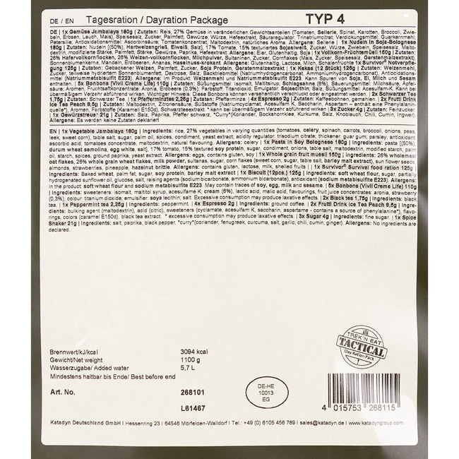 Napi adag csomag,"Typ IV" Trek 'n Eat