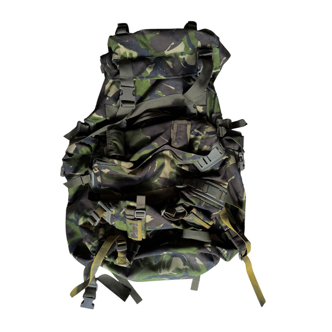 BIG MILITARY COMBAT BACKPACK WITH POCKET, DETACHABLE OUTER POUCH - MOTEXCO - 90L - MILITARY SURPLUS ROMANIAN ARMY - CAMOUFLAGE MOSAIC FOREST DPM - IN GOOD CONDITION