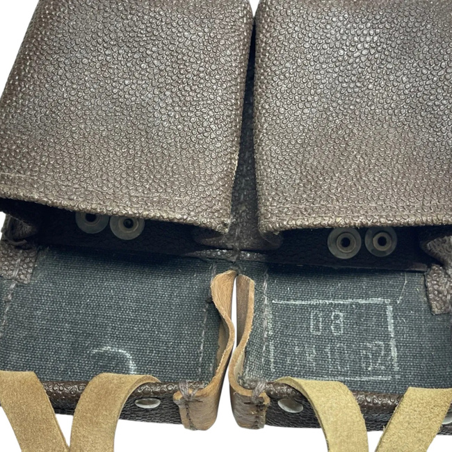 Kettős lőszerzseb - Mosin Nagant - Barna foltos bőr - Román Hadsereg katonai túlzott felszerelés - Jó állapotban