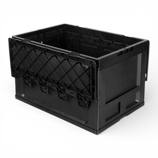 Foldable Plastic Storage Box with Hinged Lid - 60 L - Black - MFH