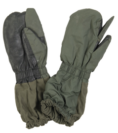 French OD Leather/Nylon Mittens Used