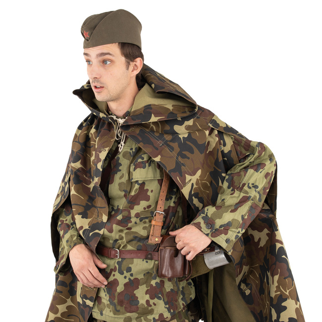 TENT TARPAULIN PLASH-PALATKA RAIN CAPE/SHELTER HALF - 180 x 180 CM - LEAF MOSAIC CAMOUFLAGE - ROMANIAN ARMY MILITARY SURPLUS - LIKE NEW