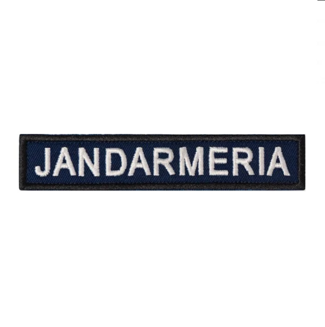 Ecuson "JANDARMERIA" piept, pe suport bleumarin și aplicare prin coasere - 12,5x2,5 cm